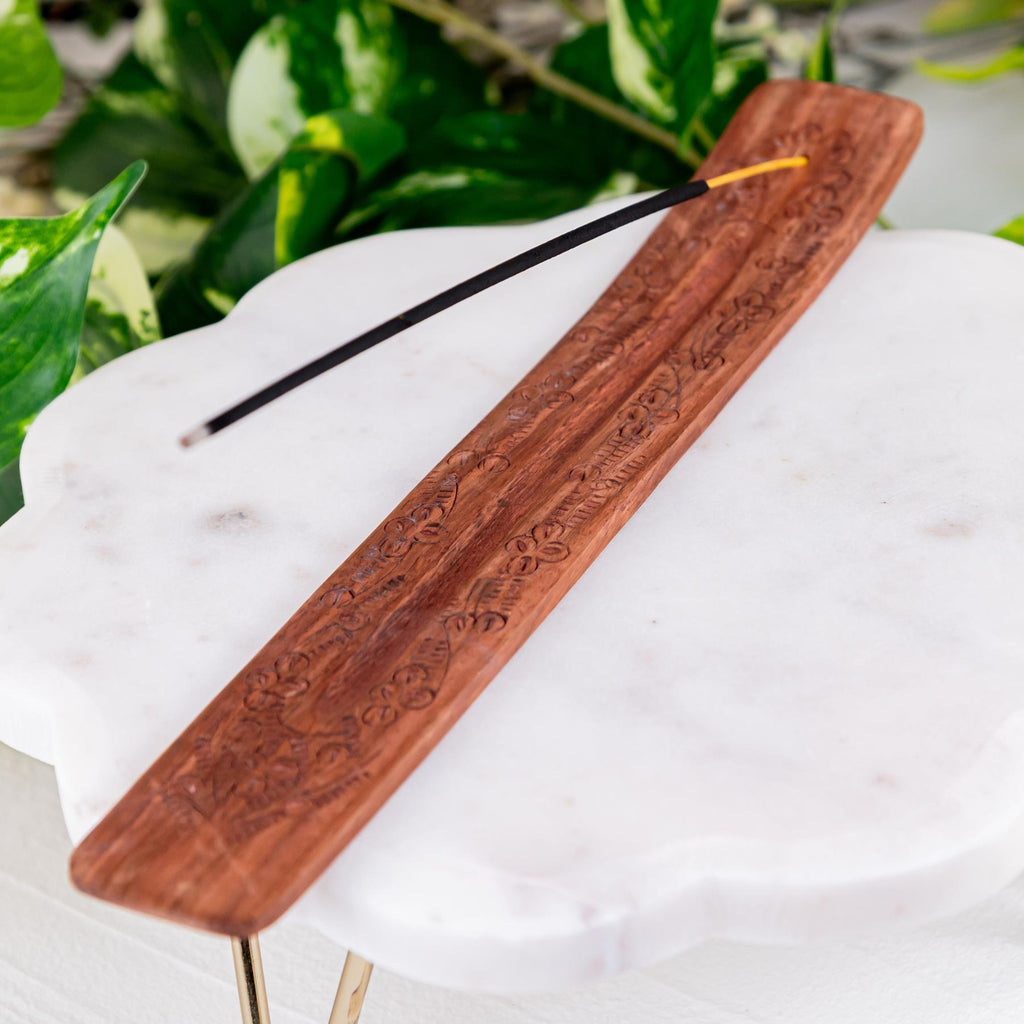 Floral Carved Wood Incense Holder