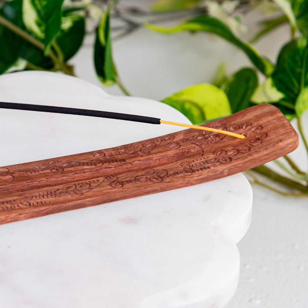 Floral Carved Wood Incense Holder