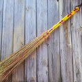 26" Hand Painted Besom Broom Yellow and Pink