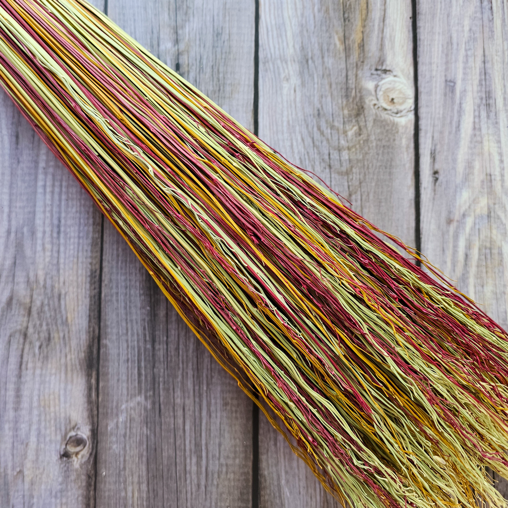 26" Hand Painted Besom Broom Yellow and Pink