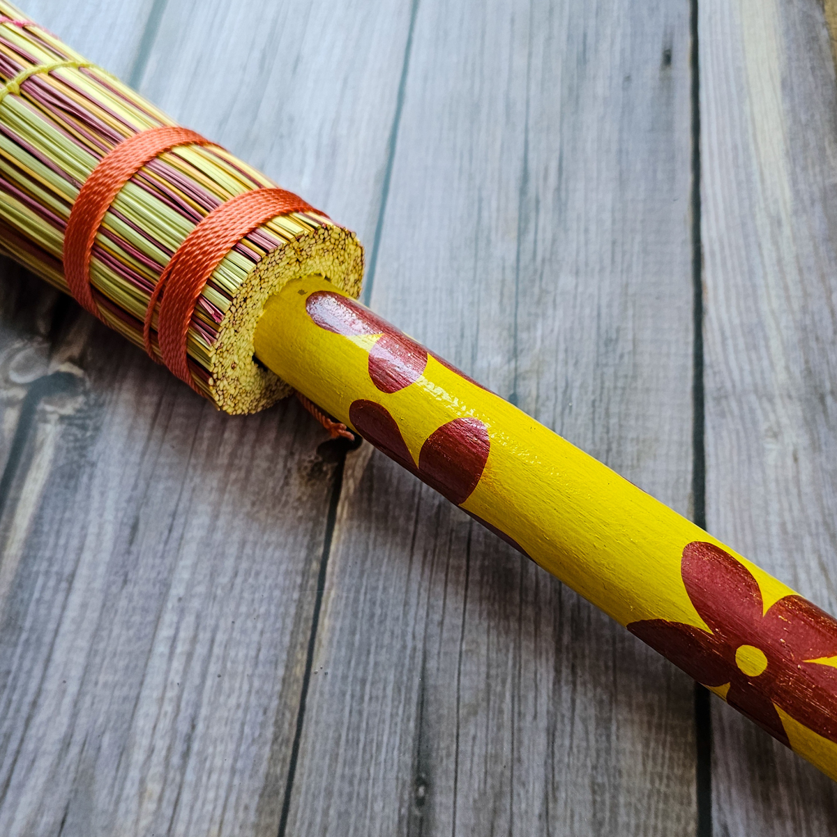 26" Hand Painted Besom Broom Yellow and Pink